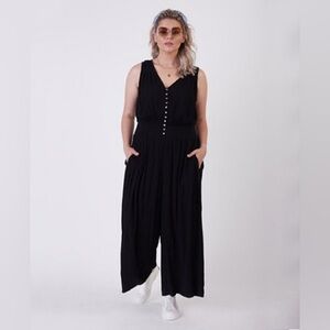 Black Tape Gauzy Jumpsuit Button Down Flowy Sleeveless Comfy Lounge Women’s 2X